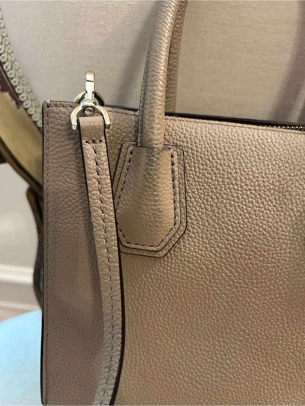 MICHAEL KORS Taupe Pebbled Leather Mini Satchel